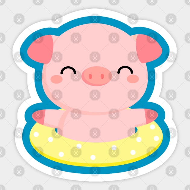 Cute Pink Piggy Relaxing in Pool Sticker by creative